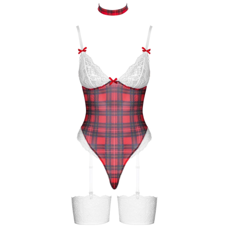 Cottelli LINGERIE Plaid Suspender Body & Choker Set, Size L, Adjustable Fit