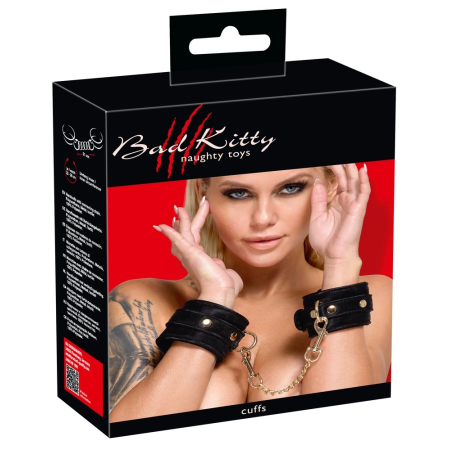 Bad Kitty Velvet Adjustable Handcuffs Black with Gold Details