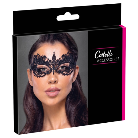 Cottelli Accessoires Black Embroidered Mask with Eye Openings, Adjustable Fit
