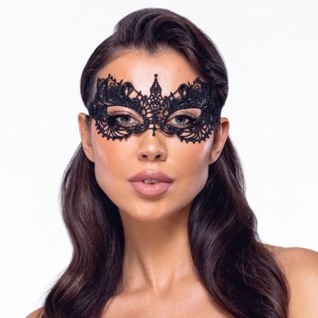Cottelli Accessoires Black Embroidered Mask with Eye Openings, Adjustable Fit