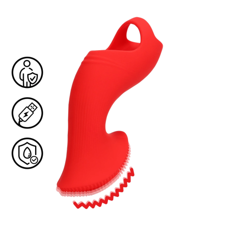 Loveline Sunrise Red Textured Finger Stimulation Device - Compact Silicone Model
