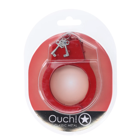 Ouch! Classic Metal Handcuffs Red - Secure Locking System, Adjustable Fit