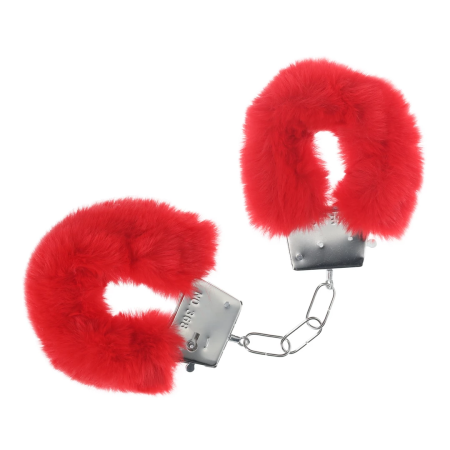 Ouch! Classic Fluffy Handcuffs Red - Adjustable Soft Faux Fur Cuffs