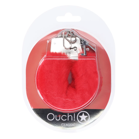 Ouch! Classic Fluffy Handcuffs Red - Adjustable Soft Faux Fur Cuffs