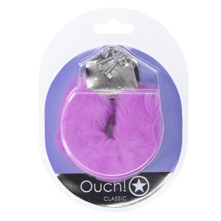 Ouch! Classic Fluffy Handcuffs Purple - Soft Adjustable Steel Restraints