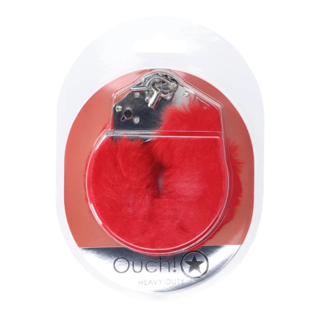 Ouch! Heavy-Duty Soft Plush Handcuffs Red - Adjustable Locking System