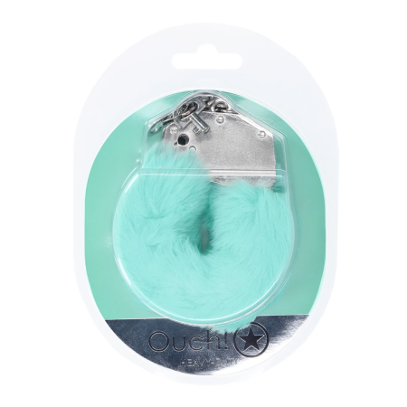 Ouch! Heavy-Duty Fluffy Handcuffs Powder Green - Secure Soft Accessories