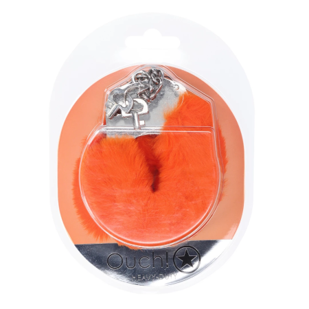 Ouch! Heavy-Duty Fluffy Handcuffs Orange - Secure Lock, Soft Lining
