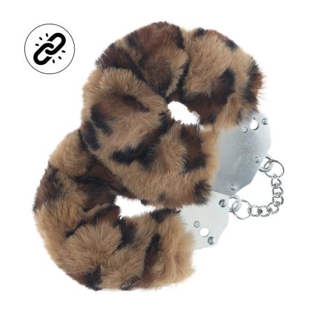 Ouch! Heavy-Duty Plush Handcuffs Leopard Pattern Adjustable Metal