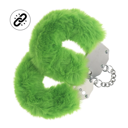 Ouch! Heavy-Duty Fluffy Handcuffs Green - Secure Lock, Soft Lining