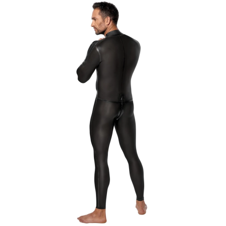 LateX Men's Full Body Black Latex Jumpsuit XL, Shoulder & Crotch Zips