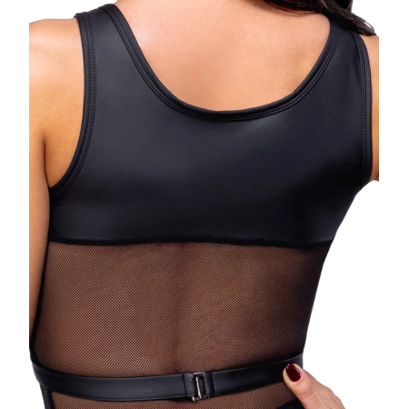 Cottelli PARTY Black Net Mini Dress with Matte Harness & Thong L