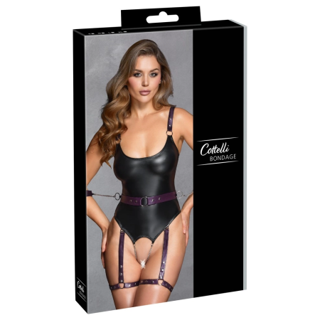 Cottelli Bondage Body L Matte Black & Purple Adjustable Harness Set