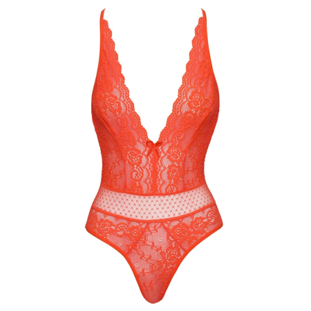 Cottelli FANTASY Thong Body Neon Coral Lace S/M - Adjustable Straps