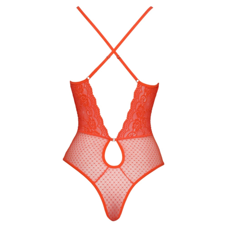 Cottelli FANTASY Thong Body Neon Coral Lace S/M - Adjustable Straps