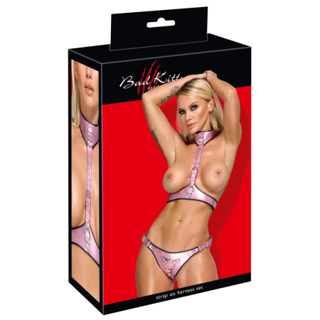 Bad Kitty Harness Set 2XL Metallic Rose Adjustable Chest & Waist Strap System