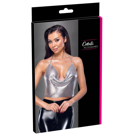 Cottelli Accessories Silver Metal Plate Halterneck Crop Top Adjustable