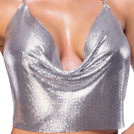 Cottelli Accessories Silver Metal Plate Halterneck Crop Top Adjustable