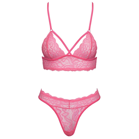 Cottelli Fantasy Lace Bra Set L/XL Neon Pink Soft Stretch Design