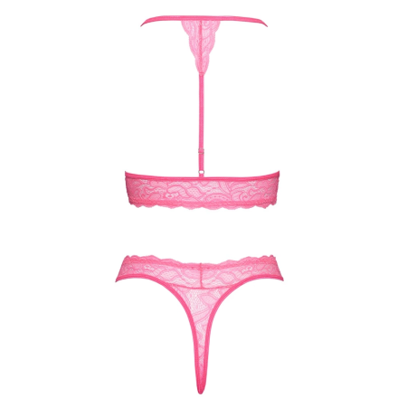 Cottelli Fantasy Lace Bra Set L/XL Neon Pink Soft Stretch Design