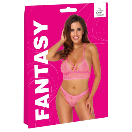 Cottelli Fantasy Neon Pink Lace Lingerie Set S/M - Wireless & Stretchy