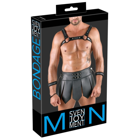 Svenjoyment Bondage Gladiator Set 2XL - Chest Harness & Skirt, Black Matte