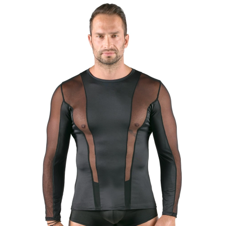 Svenjoyment Men's Shirt Long Sleeve Black Net Inserts Size L