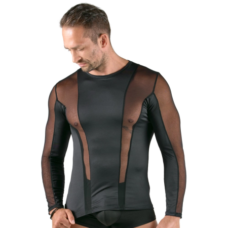 Svenjoyment Black Long Sleeve Shirt with Net Accents, Size M