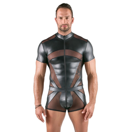 Svenjoyment Black 2XL Men's Playsuit with Matte and Mesh Design, 3-Way Zip