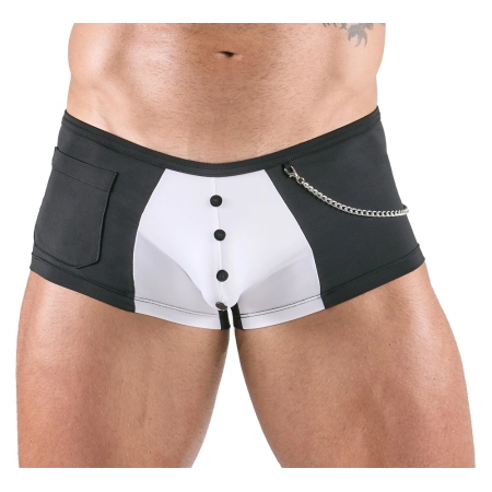 Svenjoyment Waiter-Style Men's Stretch Pants, Black & White, Size S