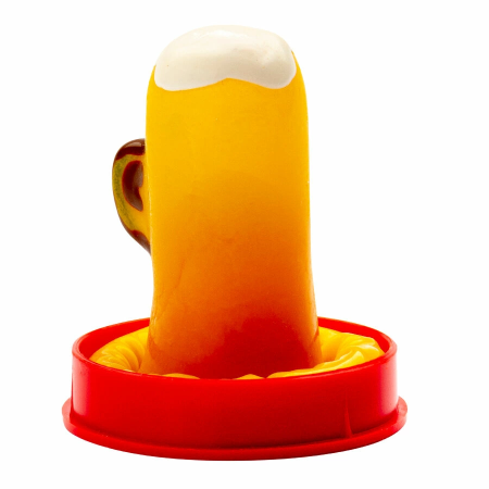 Condomerie Hand-Painted Decorative Condom Glass of Beer Motif