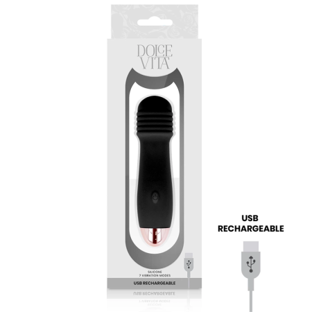Dolce Vita Three Black Intimate Massager 7-Speed Rechargeable Silicone 12.2cm