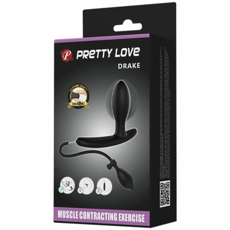 Pretty Love Drake Inflatable Silicone Plug, Black, Waterproof System