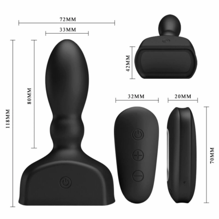 MR PLAY Black Inflatable Plug with Wireless Remote, 12 Modes, 121mm