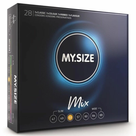 MY.SIZE MIX 53mm Assorted Latex Protection 28-Pack, Vegan & Hypoallergenic