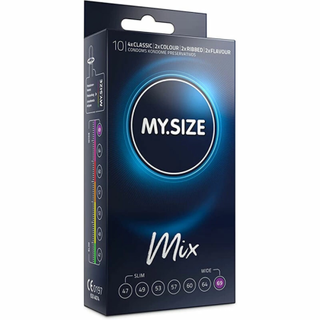 MY.SIZE 69 mm Assorted Condoms 10-Pack - Classic, Ribbed, Color & Flavor