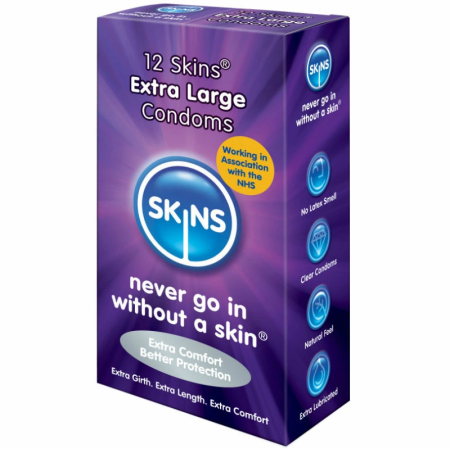 SKINS Extra Large Condoms 12-Pack | Enhanced Comfort 57mm x 205mm