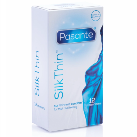 Pasante Silk Thin Ultra-Fine Latex Condoms 12-Pack, Natural Color, 53mm