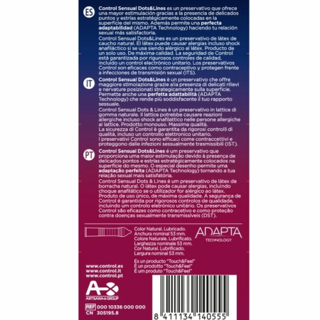 Control Sensual Dots & Lines Latex Condoms 12-Pack, Textured Surface, 54mm