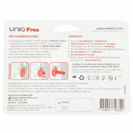 Uniq Free AT-10 Non-Latex Protective Ring Condoms 3pcs Regular Clear