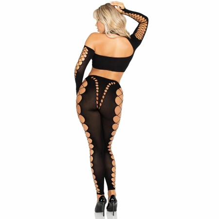 Leg Avenue Seamless Black Crop Top & Leggings Cut-Out Set, One Size