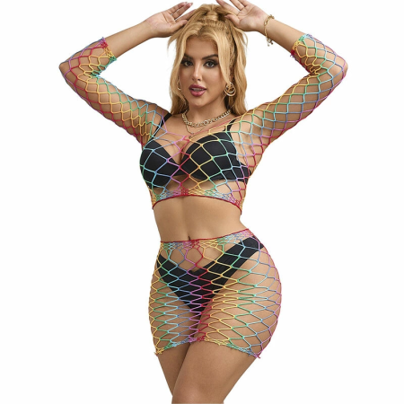 Subblime 2-Piece Mesh Set Rainbow Long Sleeve One Size Colorful