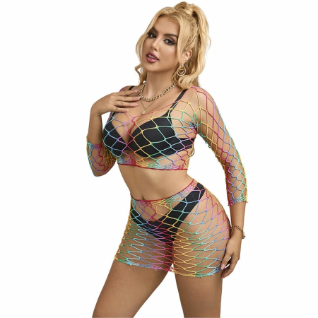 Subblime 2-Piece Mesh Set Rainbow Long Sleeve One Size Colorful