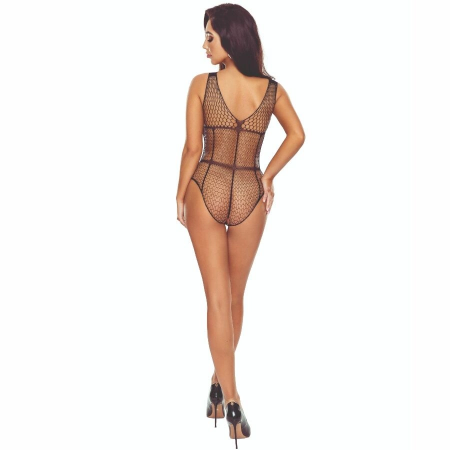 PASSION BS114 Black Grid Bodystocking - Elegant Open Design, One Size