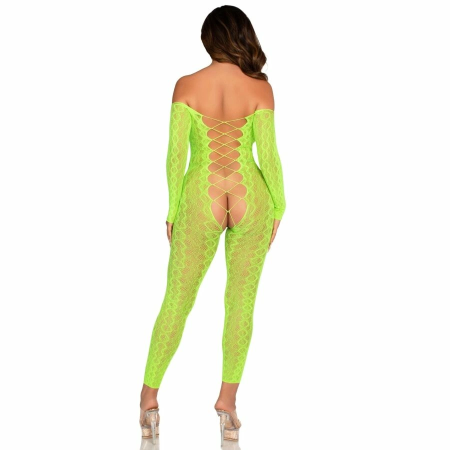 Leg Avenue Bodystocking Exotic Snake Lace Neon Green - Stretchy Design