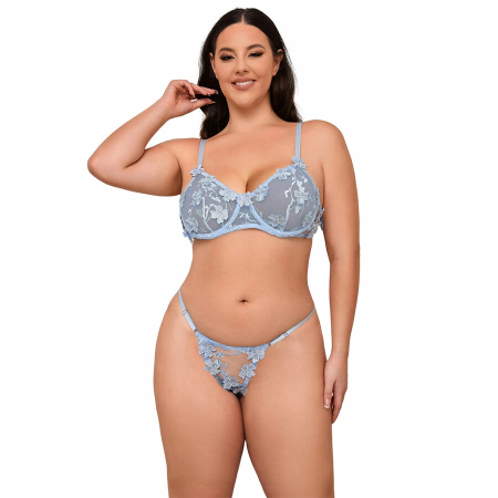 SUBBLIME 957636 Sky Blue Flower Embroidered Bra & Panties Set L/XL