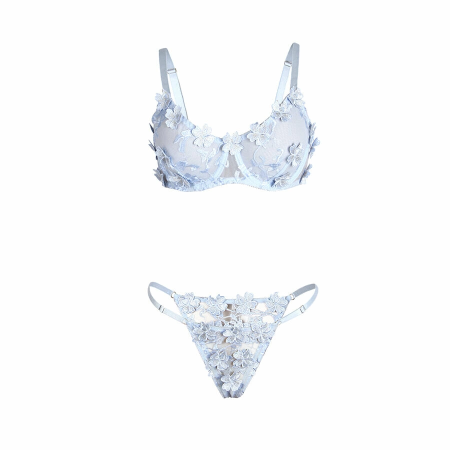 SUBBLIME 957636 Sky Blue Flower Embroidered Bra & Panties Set L/XL