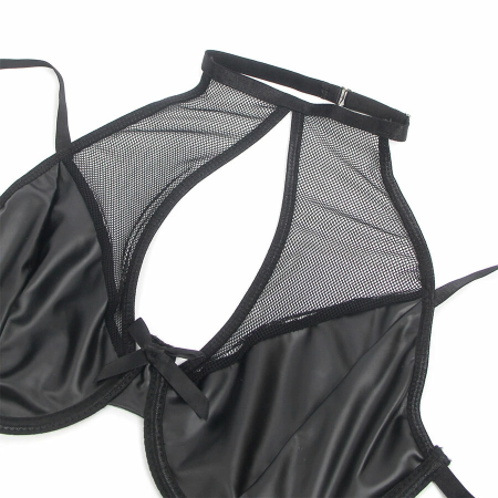 SUBBLIME Leather Bra & Skirt Set Black L/XL - Adjustable Halter Design