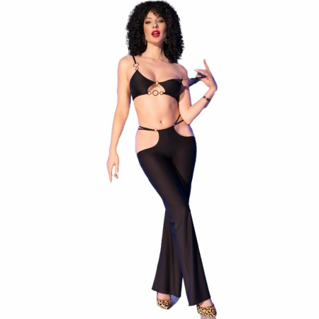 Chilirose CR 4851 Black Set - Top & Leggings with Gold Accents, Size M