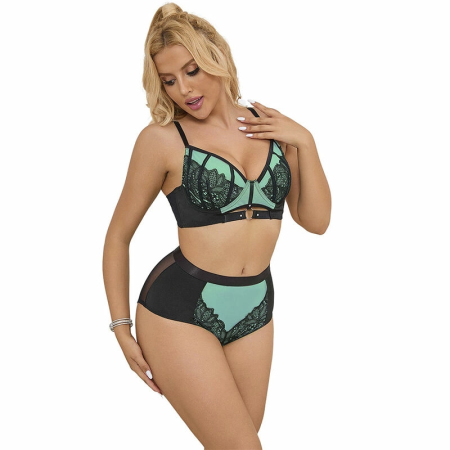 SUBBLIME 955564 Green Patent Mesh Bra Set L/XL - Elegant Push-Up Design
